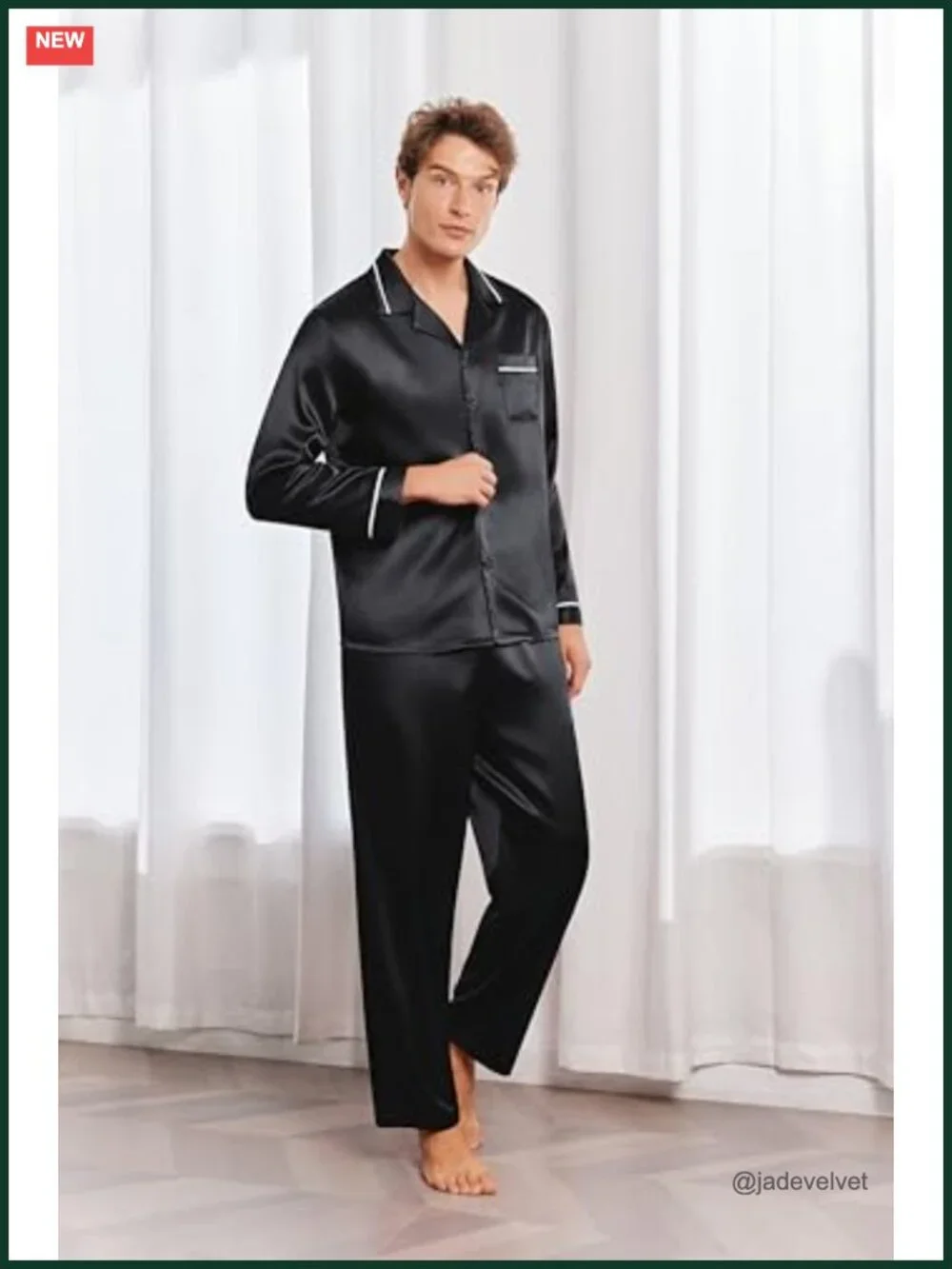 Silk Satin Pajama Set 2 Piece Loungewear Long Sleeve Button-Down Sleepwear with